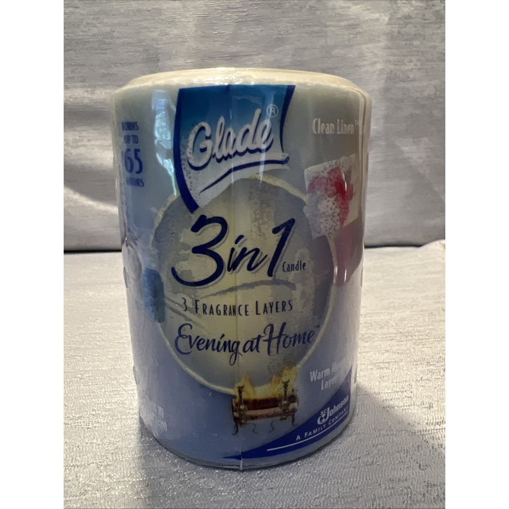 2002 Glade 3 In 1 Candle Evening Home Clean Linen Warm Hearth NOS Fast Shipping
